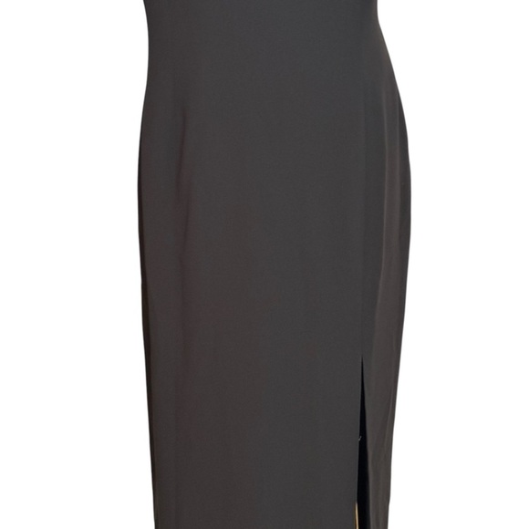 TAHARI Black Midi Dress Strappy Back Slit Cocktail Party Wedding Size 12 Sexy - Picture 4 of 8